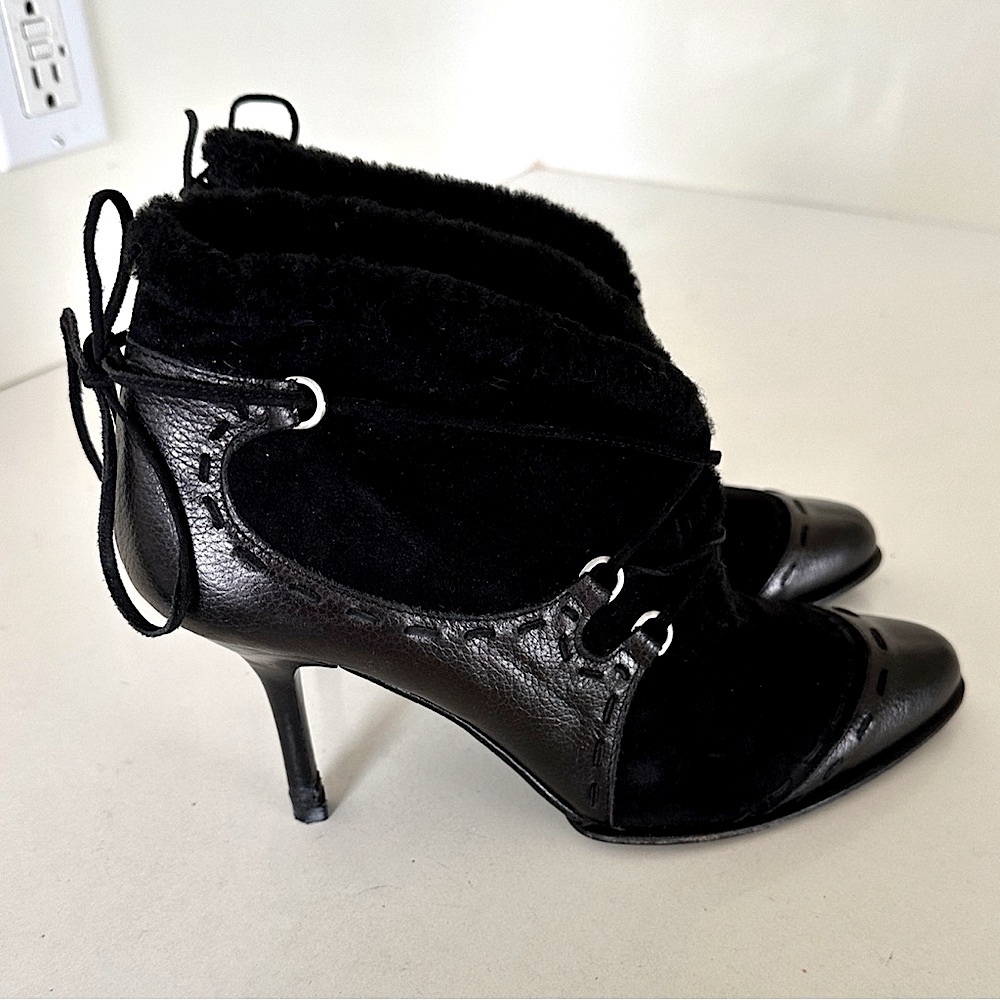Michelle K Lather and Suede Black Heeled Boots